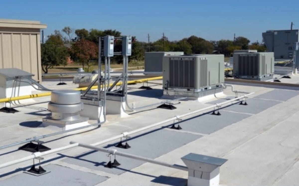 Commercial flat roof with rooftop HVAC units